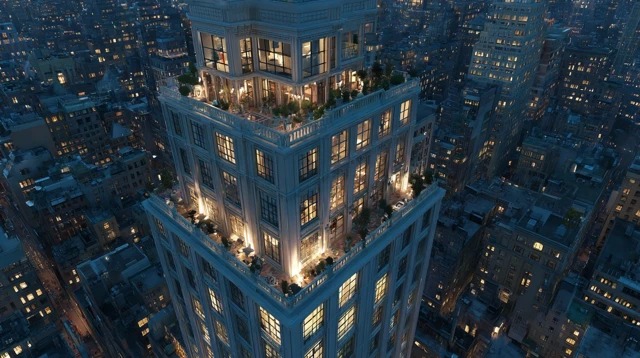 Luxury Tower Penthouse in English City at Dusk