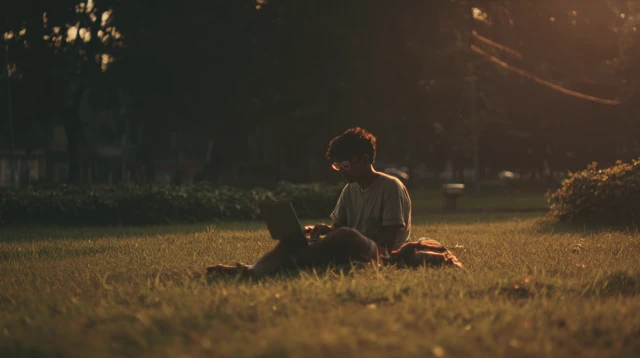 Indian Man Coding Outdoors Cinematic Shot