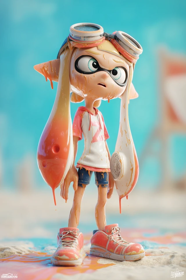 Squid Girl Splatoon Beach 3D Pixar Cartoon Art