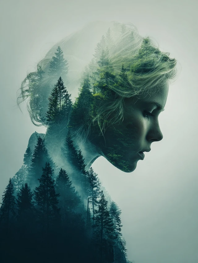 Woman and Forest Double Exposure Art