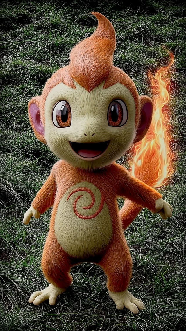 Playful Fire Monkey Pokemon in a Grassland