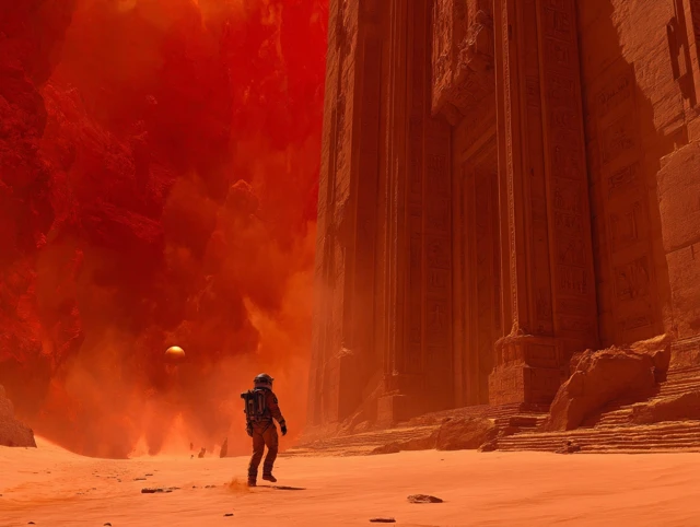Mars Astronaut Exploring Ancient Monument