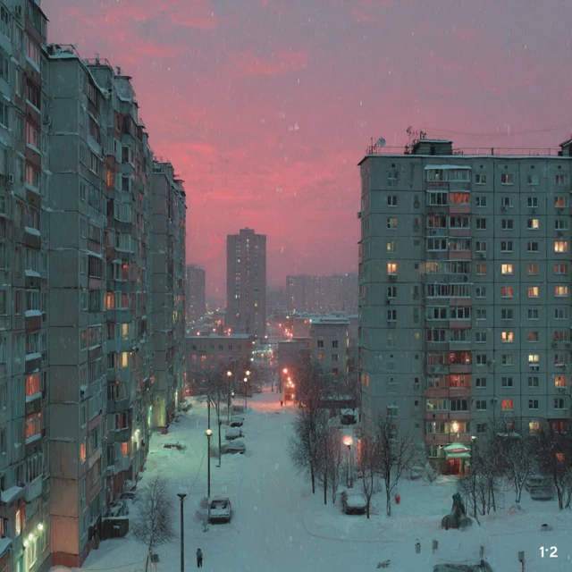 Moscow Dawn Winter Scene Apartment Buildings