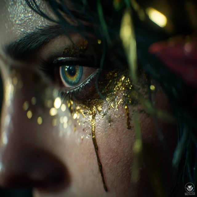 Eye with Gold Tears Close Up