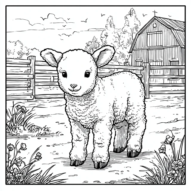 Cute Lamb Coloring Page for Preschoolers Farm Animals