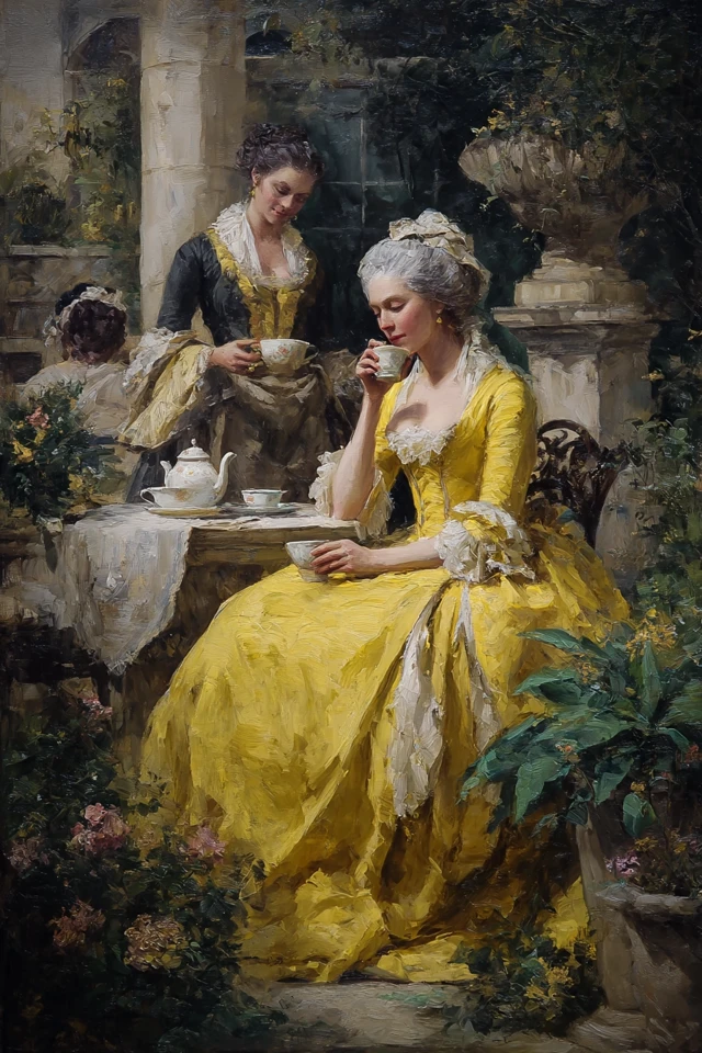 18th Century Queen Garden Tea Party Oil Painting