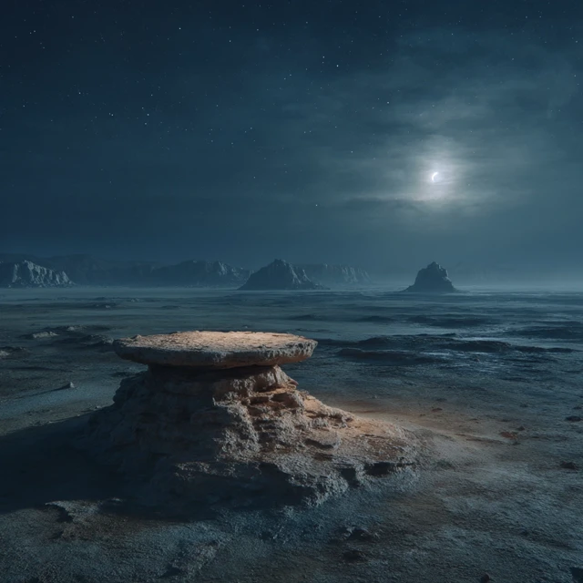 SciFi Desert Night Moonlight Photorealistic Landscape