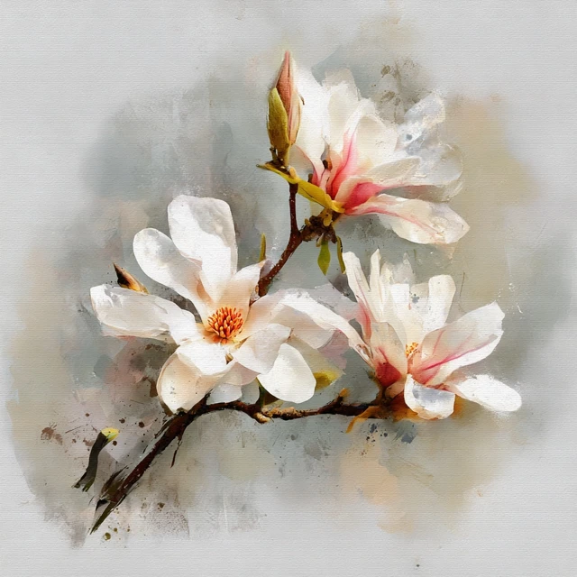 Magnolia Watercolour Painting Floral Art