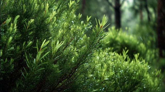 European Forest Shrubs After the Rain Closeup