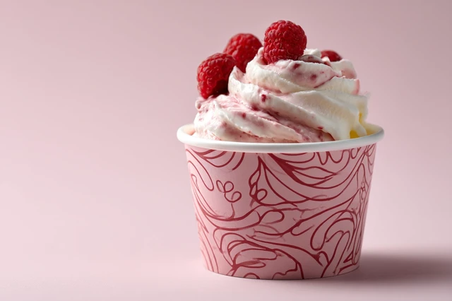 White Chocolate Raspberry Ice Cream Cup Stock Photo