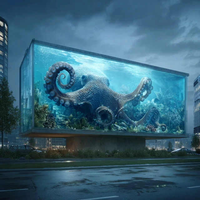 3D Aquarium Billboard with Octopus