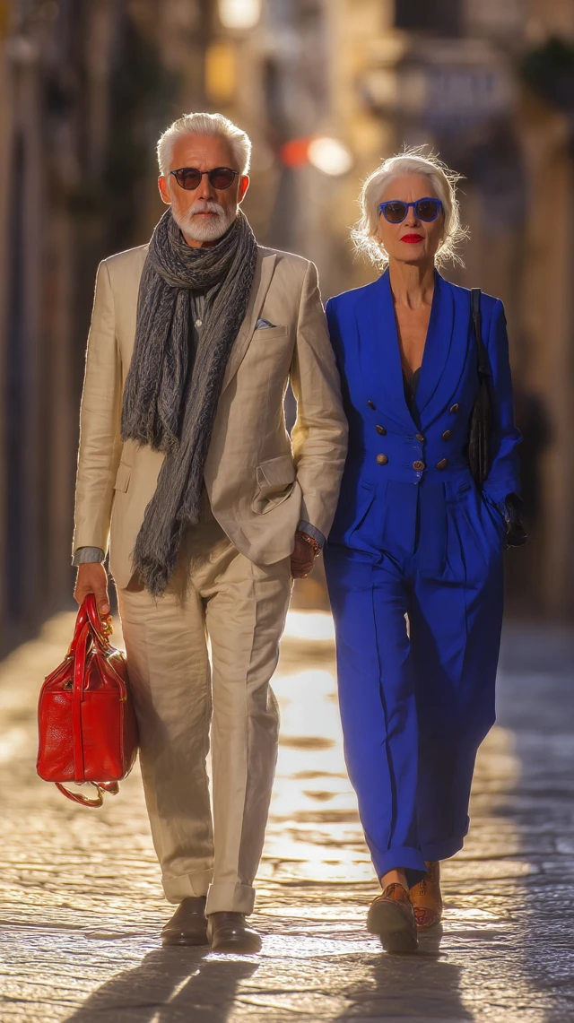 Elegant Senior Couple European Street Fashion