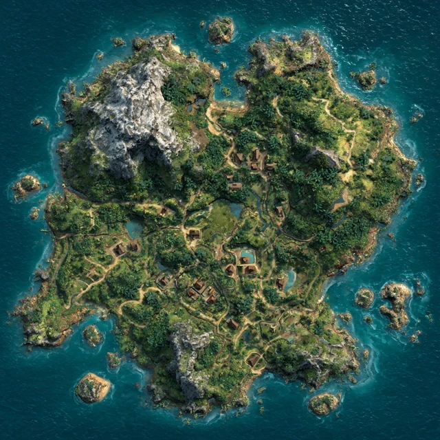 Island Map Fantasy Game AAA Videogame Environment