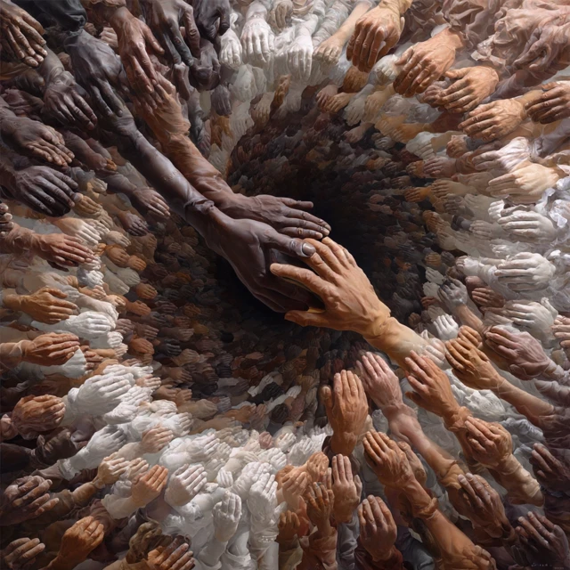 Interwoven Hands: A Photorealistic Spiral