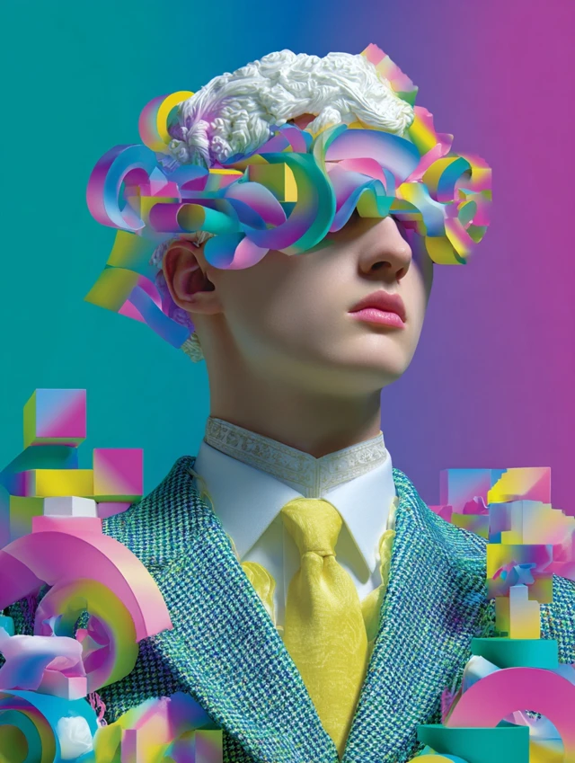 Surreal Floral Portrait Golden Details