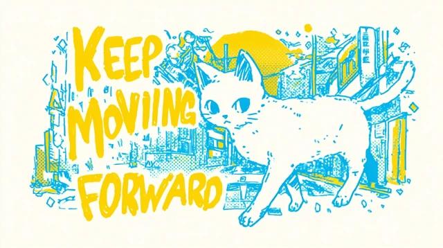 Anime Cat in NYC Keep Moving Forward