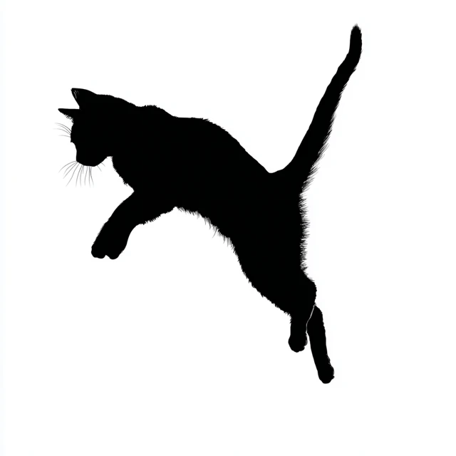 Jumping Cat Silhouette Dynamic Black Shape