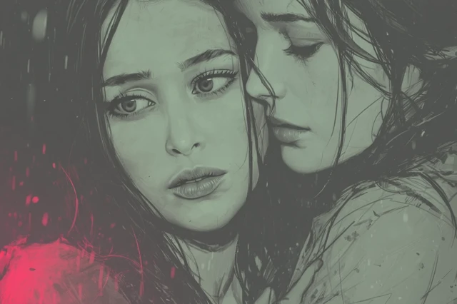 Women Embracing Anime Painting