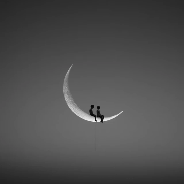 Boys on the Moon Dreamy Night Sky Scene