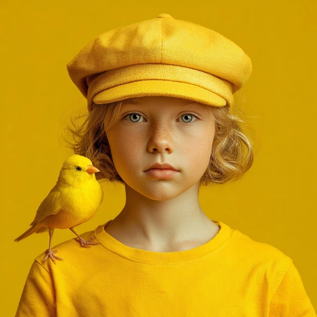 Girl with Bird Portrait in Yellow