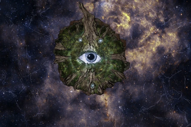 Giant Tree with Eyes in Space Fantasy Art