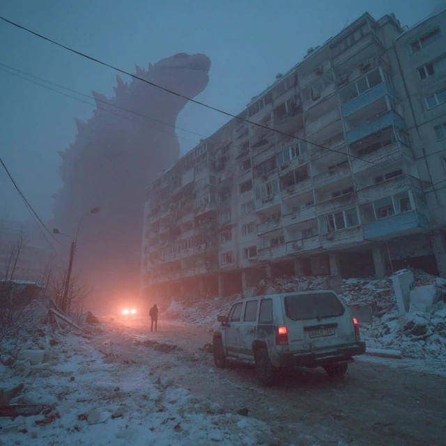 Godzilla in Moscow: Hyperrealistic Cinematic Scene