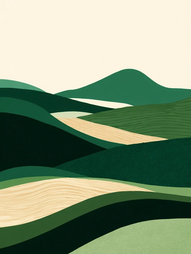 Abstract Landscape Green Hills Beige Minimalist