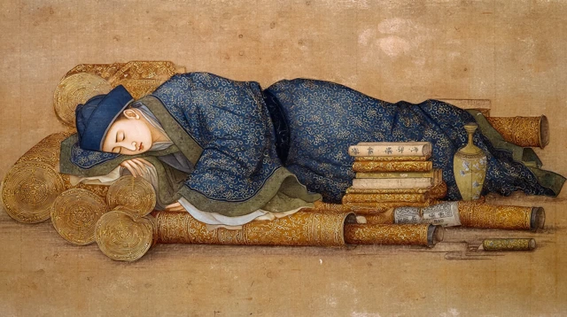 Tang Dynasty Postman Dozing Illuminated Manuscript