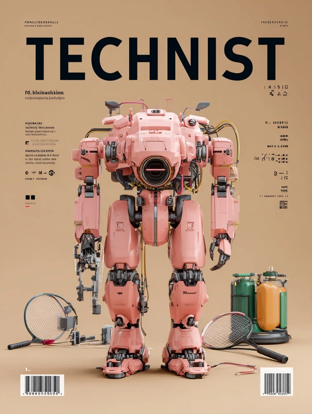 TECHNIST Magazine Cover Cyberpunk Badminton Robot