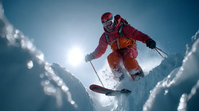 Dramatic Ski Jump Over Crevasse