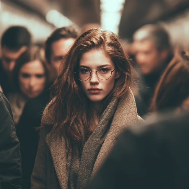 Woman with Glasses in a Crowd Photography
