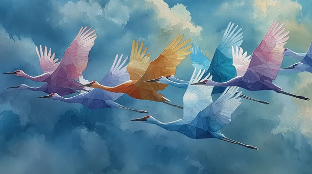Watercolor Cranes in Sky Blue: Healing Art