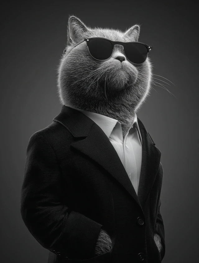 Stylish Cat in Suit Versace Fashion Campaign