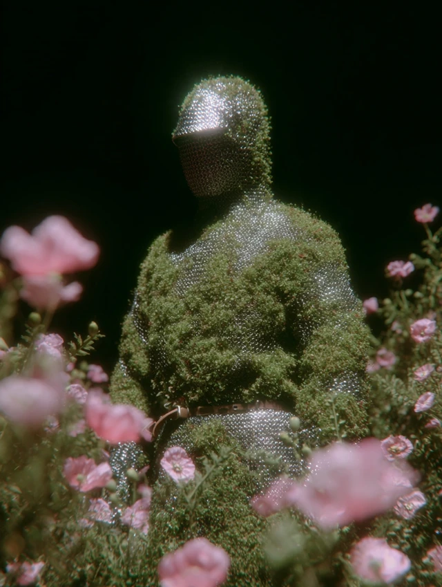 Knight in Moss Armor Surrounded by Poppies