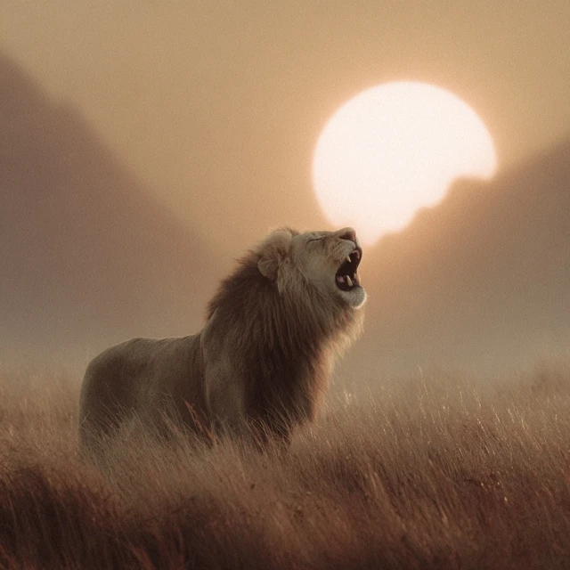 Majestic Lion Roaring at Sunset