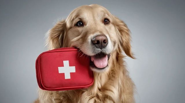 Golden Retriever with First Aid Kit Ready to Help
