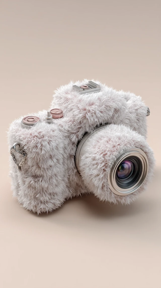 Fluffy Fur Camera 3D Render Surreal Photography