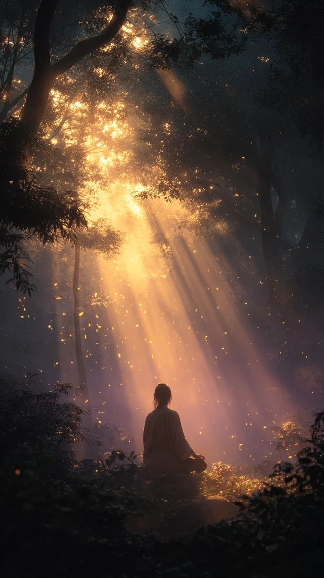 Spiritual Forest Dawn Meditation Scene