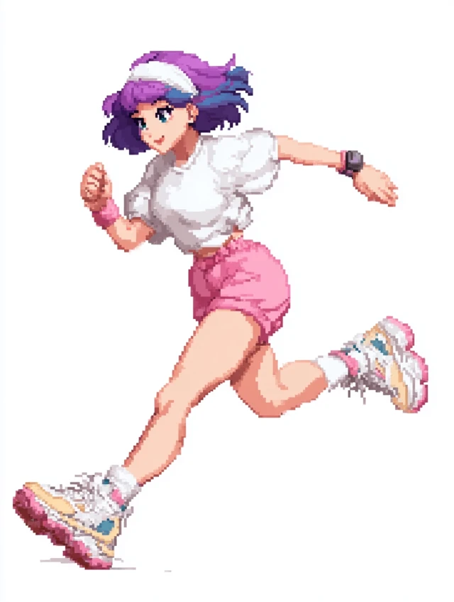Anime Girl Pixel Art Running Retro Style