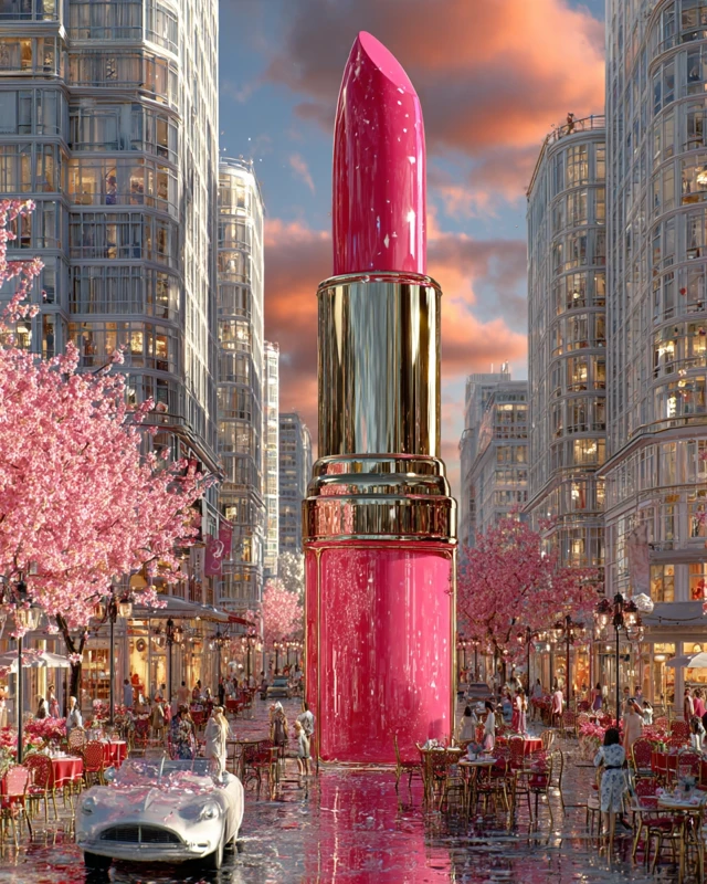 Giant Lipstick Cityscape Surreal Urban Fashion