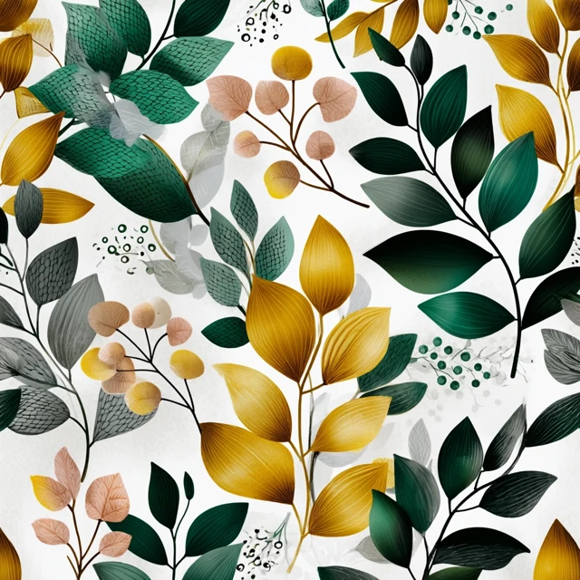 Botanical Pattern Green Yellow Peach Leaves