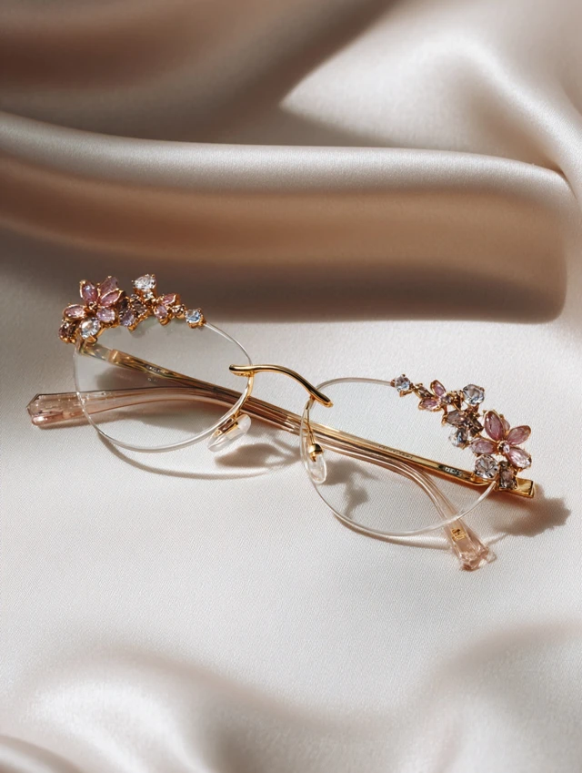 Luxury Designer Eyeglasses with Floral Gemstones