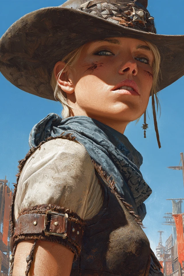 Dystopian Western Cowgirl Art by Syd Mead