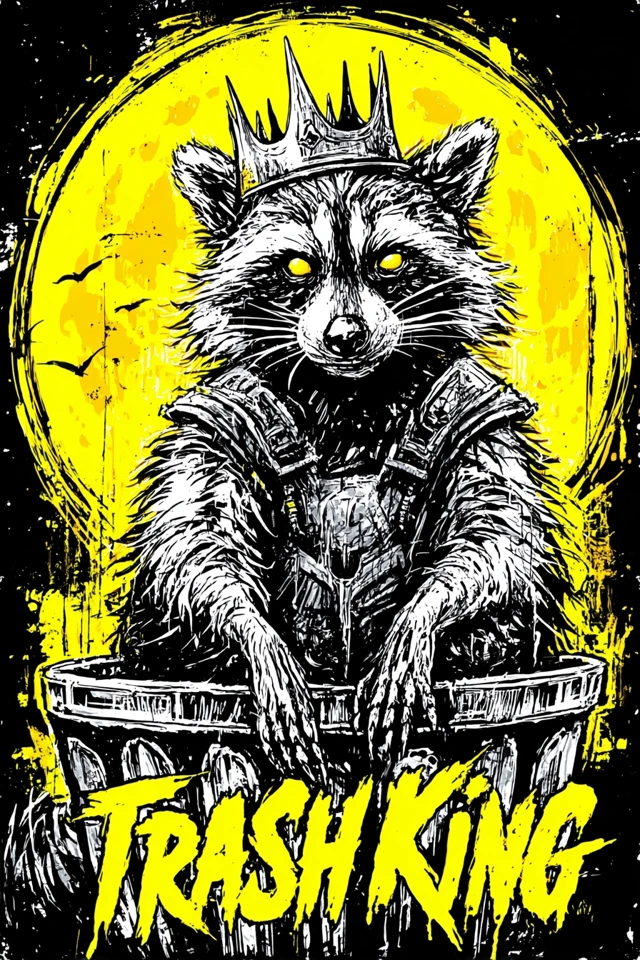 Trash King Raccoon Illustration Retro Horror