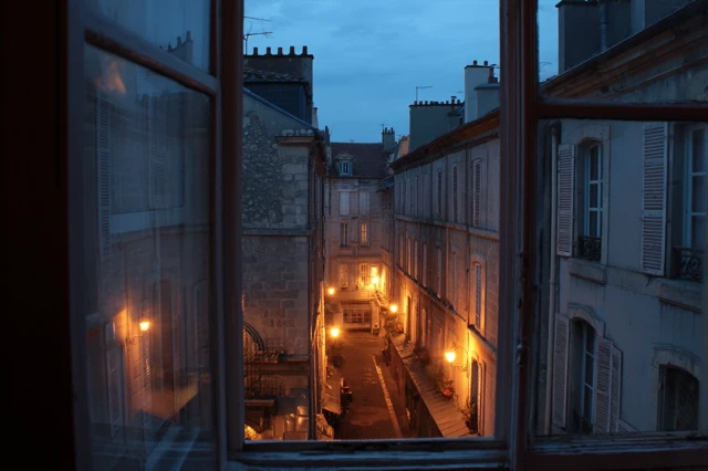 Evening View from French Window Romantic Cityscape