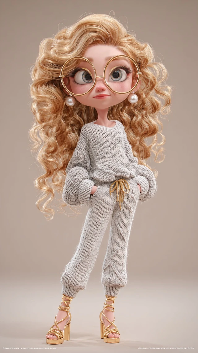 Whimsical Cartoon Girl with Glasses