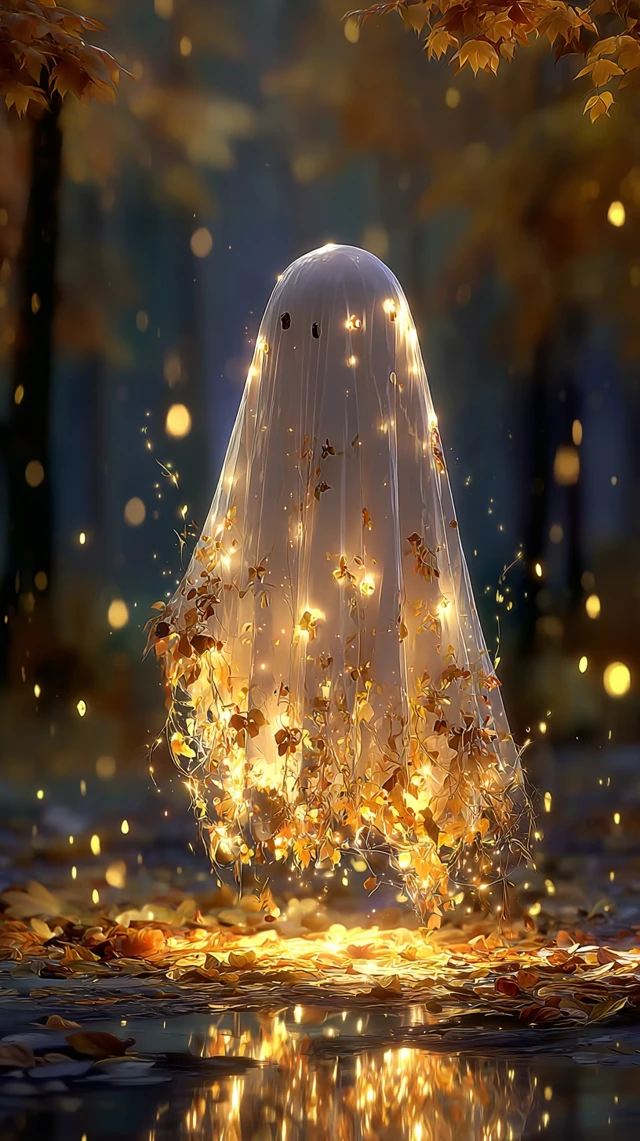 Glowing Ghost in Autumn Forest Fairytale