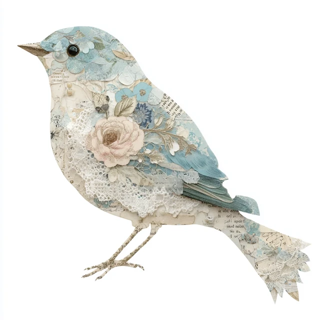 Shabby Chic Bird Collage Art