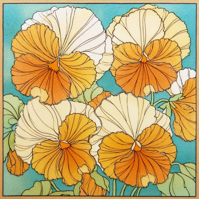 Pansy Flower Illustration in Cream and Tan
