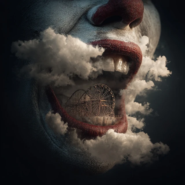 Creepy Clown Face Reveals Carnival Ride